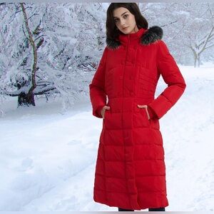 ilishop Down Maxi Coat -Size L Genuine Fur Trim Hood - New W/O Tags